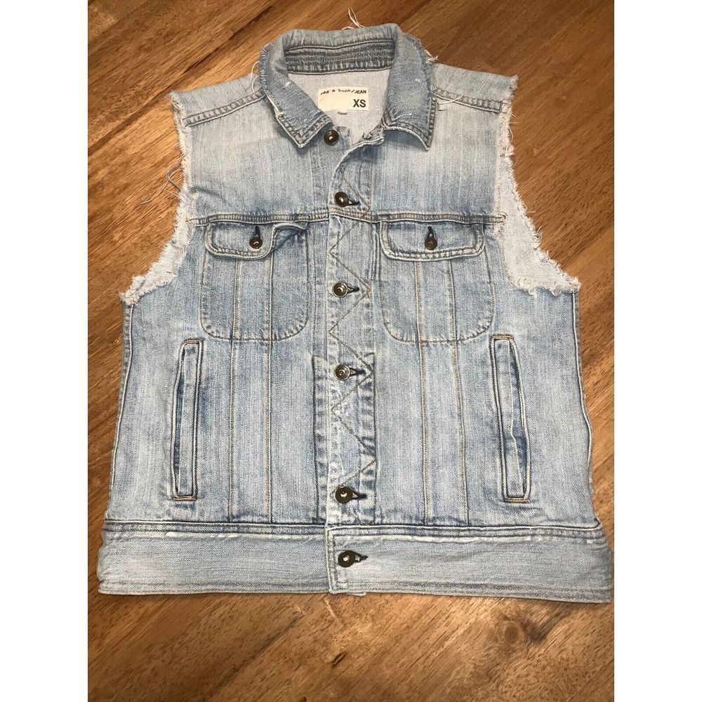Rag & Bone Sleeveless Denim Vest Size XS‎ Distressed Costal Cowgirl grunge